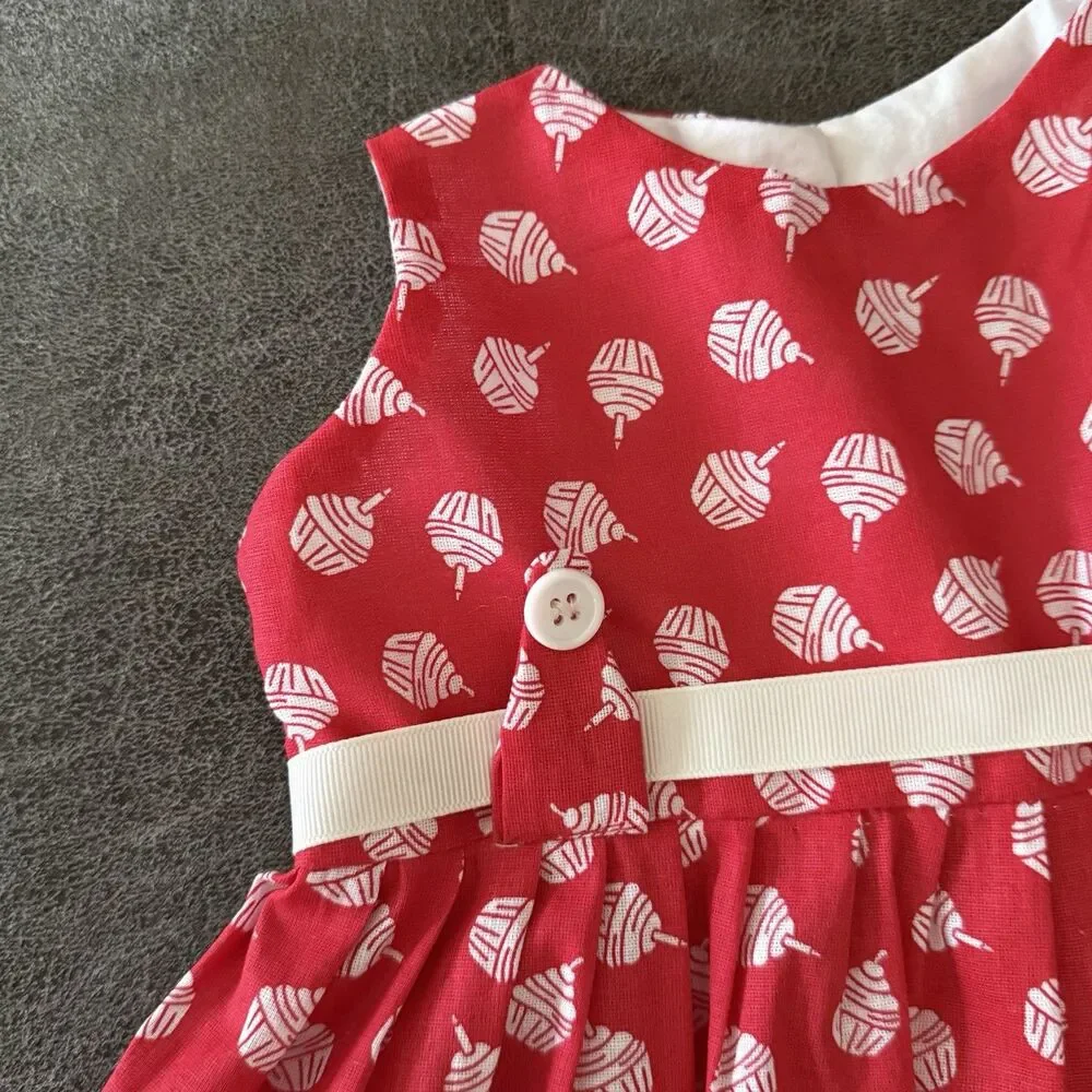 Baby Girl Dress 6-12 Months Red White Print Ribbon Sleeveless Cute - Picture 5 of 12